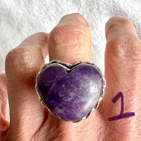 925 Akashic Records Lepidolite Heart ❤️ Ring - Picture 2 of 8